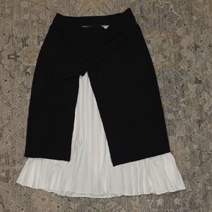 NWT Commense Black Asymmetrical Skirt with White Pleats